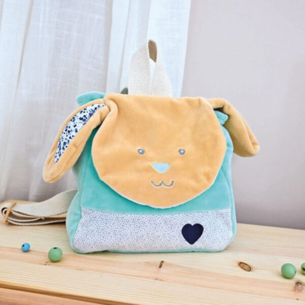 Sac à Dos Enfant Lapin Vert en Peluche Douce Dès 18 Mois